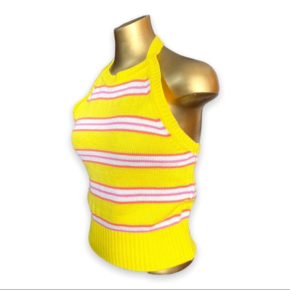 My Michelle Racer Stripe Retro Halter Contrast Sweater Knit Top Large - Picture 4 of 8
